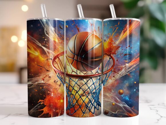 20 Oz Basketball Tumbler Wrap PNG