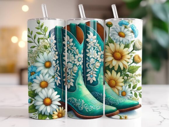 20oz Floral Cowgirl Boots Tumbler Wrap Graphics