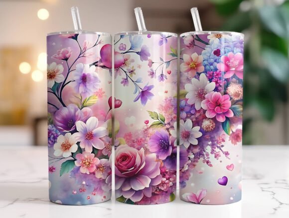20oz Romantic Spring Flower Tumbler Wrap Graphics