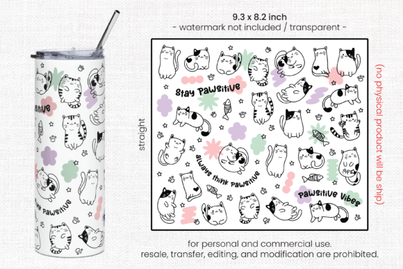 20ozTumbler, Pawsitive Cat Graphics for Tumbler Wraps