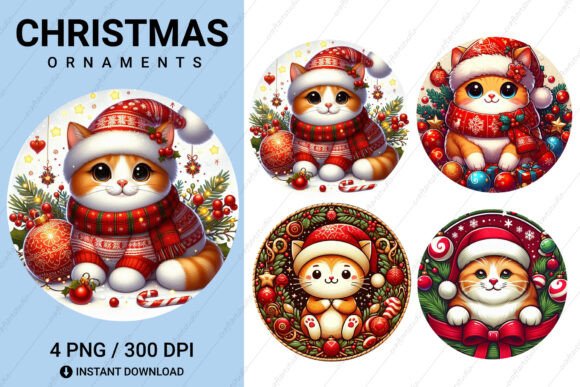 4 Christmas Cat Ornament Sublimation