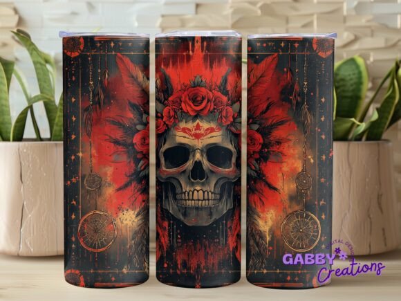 Aztec Skull Tumbler Wrap PNG: Graphics for Bold Editorial Impact