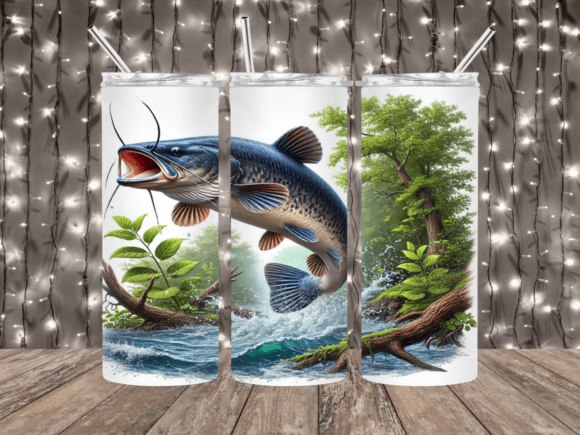 Catfish Jumping Graphics for Tumbler Wraps
