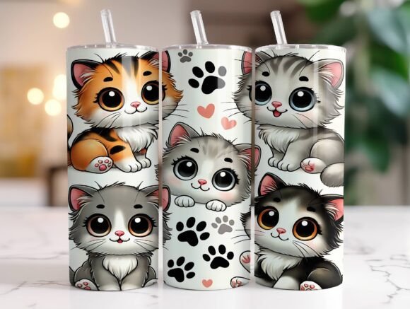 Cats 20 Oz Tumbler Wrap PNG Graphics