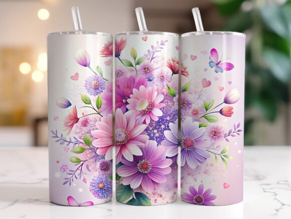 Cherry Blossom Floral 20oz Tumbler Wrap Graphics