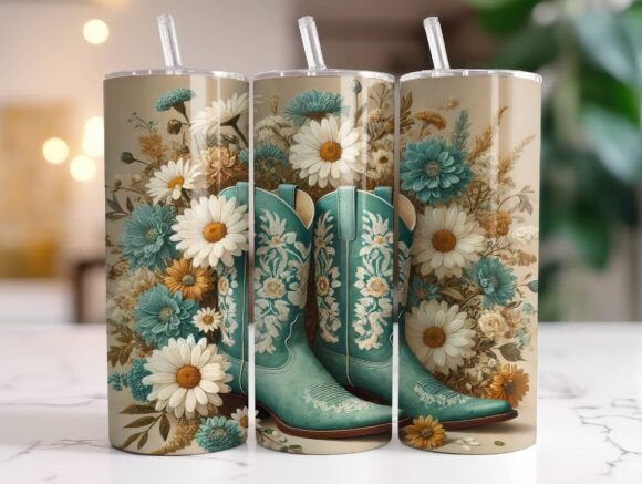 Cowgirl Boots 20 Oz Tumbler Wrap PNG: Graphics for Bold Tumbler Wraps