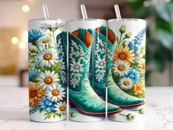 Cowgirl Boots 20oz Tumbler Wrap PNG: Graphics for Authentic Local Branding