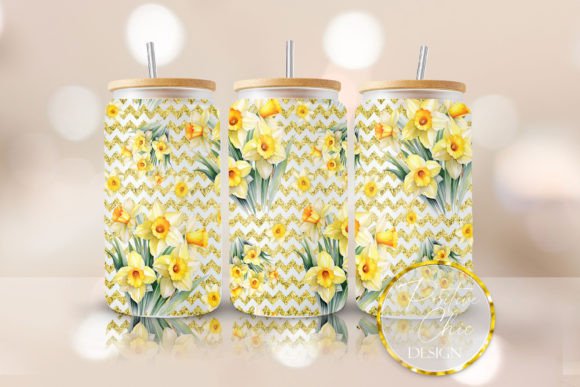 Daffodils Floral Libbey Glass Can PNG: Graphics for Crafts