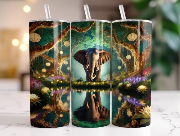 Enchanted Forest Elephant Tumbler Wrap: Graphics for Whimsical Tumbler Wraps
