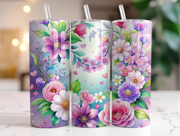 Enchanted Garden Glow Floral Tumbler PNG Graphics