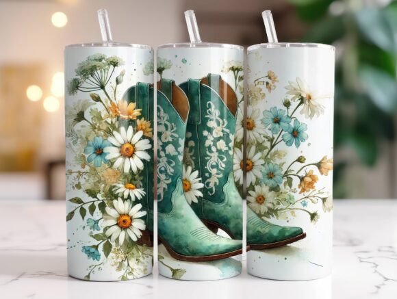 Floral Cowgirl Boots Tumbler Wrap