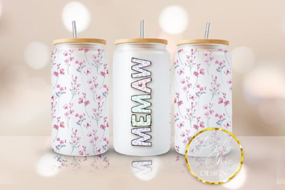 Floral Memaw 16 Oz Libbey Can Wrap UVDTF Graphics