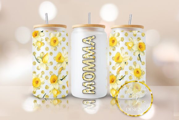 Floral Momma 16oz Glass Can Wrap PNG