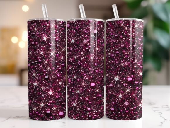 Fuchsia Pink Glitter Tumbler Wrap Graphics