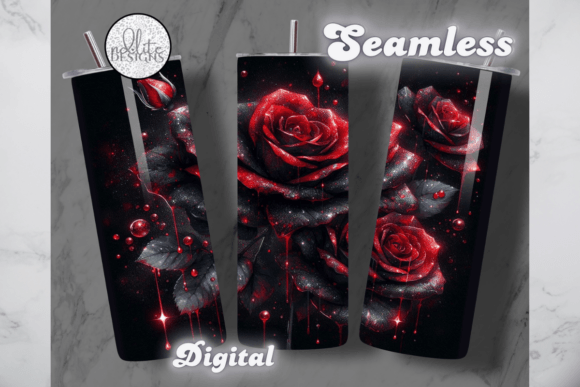 Gothic Black Red Glitter Rose Wrap Graphics