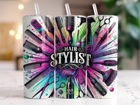 Hair Stylist Tumbler Wrap PNG Graphics