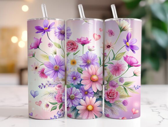 Heartfelt Floral Symphony Tumbler Wrap Graphics