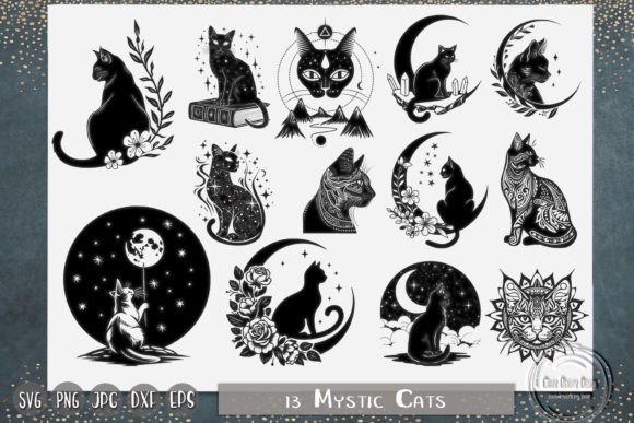 Mystic Cat Celestial Moon Graphics for Crafts