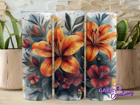Watercolor Floral 20oz Tumbler Wrap PNG: Graphics for Tumbler Wraps