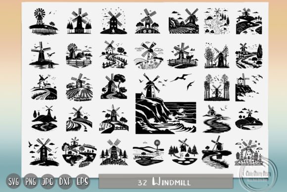 Windmill Landscape Graphics for Crafts